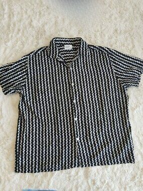 Level Ten Casual Black & White Button Down Shirt - Size XL